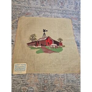 Vintage Brunswick Needlepoint Canvas Preworked Farm Scene Barn Donkey 7298
